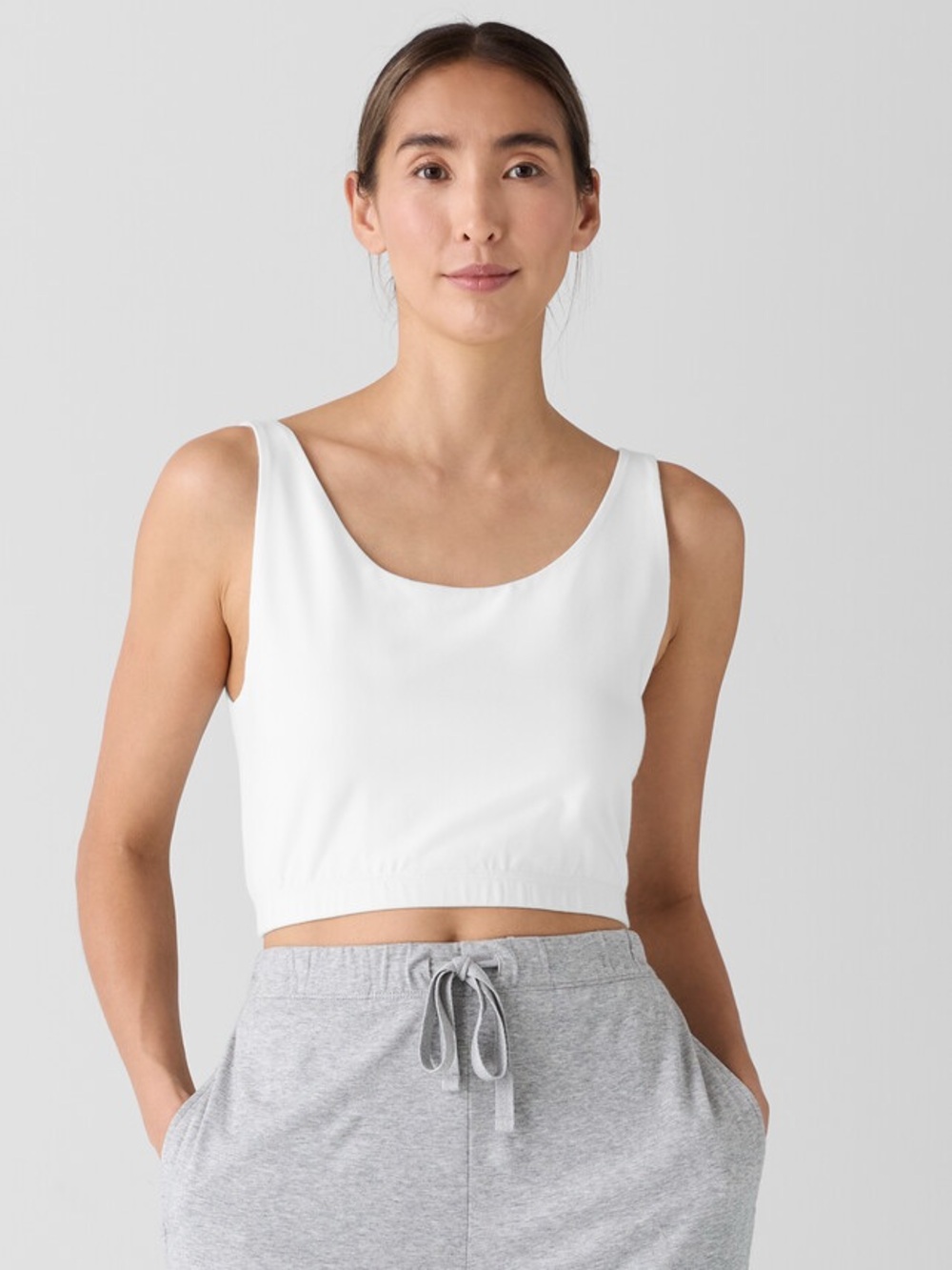 BNWT Eileen Fisher White Organic Cotton Interlock Cropped Tank Size XL